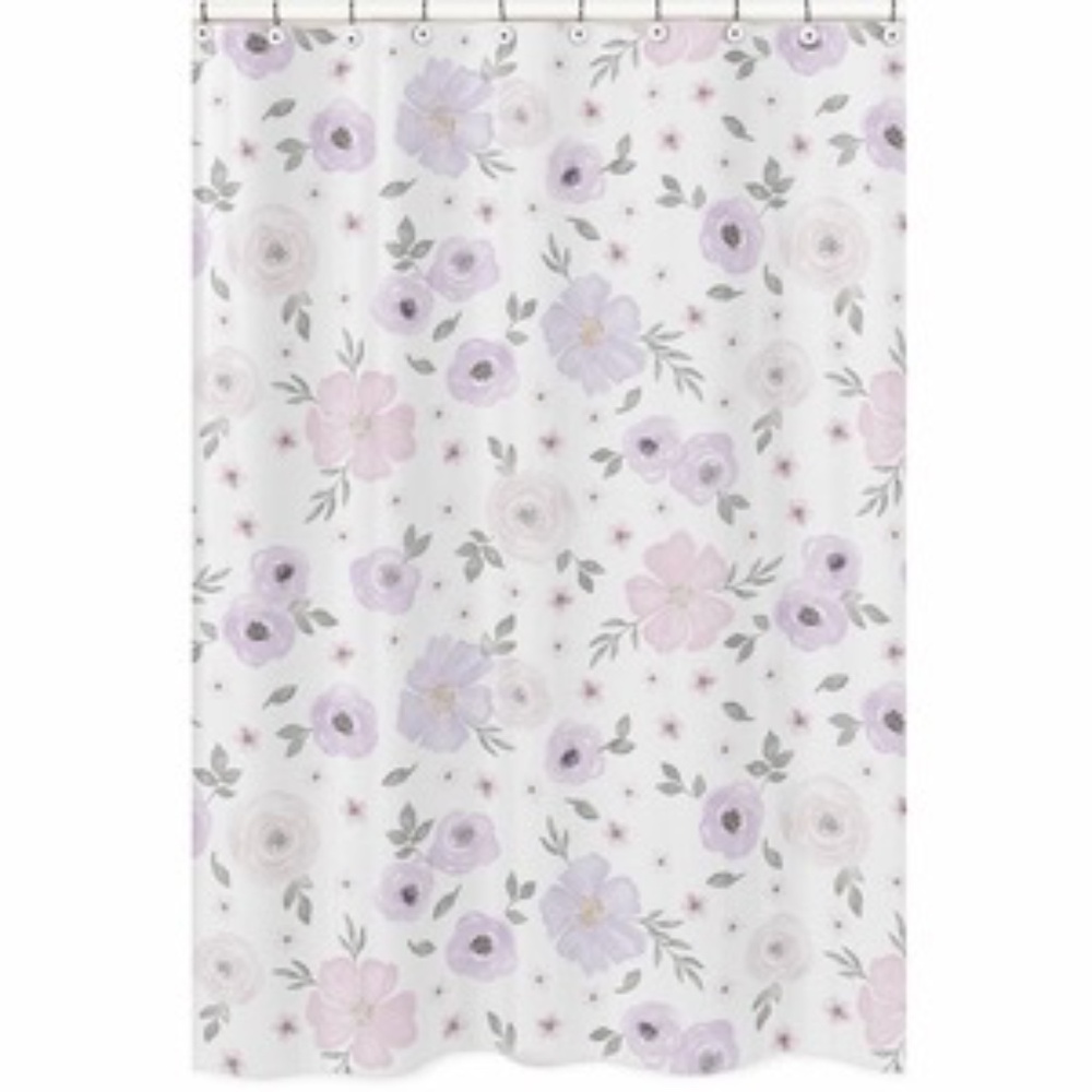 Sweet JoJo Designs Watercolor Floral Lavender And Grey Collection Shower Curtain